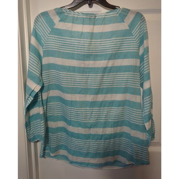 Talbots lightweight Boho 3/4 sleeve Teal with Red and Indigo bead work Neck Sz M - Picture 4 of 5